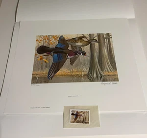 Maynard Reece 1982-83 Arkansa Duck Stamp print & stamp Folder -Ship Flat - Picture 1 of 2