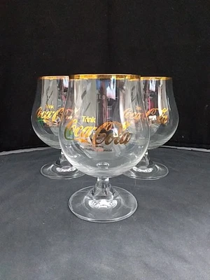 3 VINTAGE RARO ALEMÃO BEBIDA COCA-COLA KOFFEINHALTIGE LIMONADA COPOS BARRA DE OURO - Imagem 1 de 4