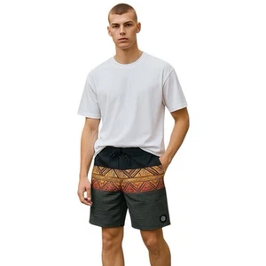 Ron Jon Surf Shop Boys Youth Gray Red Striped Board Swim Bathing Shorts Size 26 - Picture 1 of 5