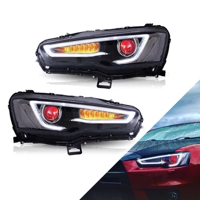 2xDemon Eye LED Projector Headlights For Mitsubishi  EVO X 2008-17 w/Sequential - Image 1 of 4