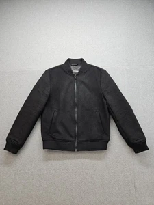 Express Men Bomber Jacket S Black Full Zip Long Sleeve Biker Moto Lined - Picture 1 of 21