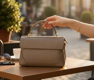 Italienische Lederhandtasche Aby taupe – elegante Top Henkel & Schultertasche für Damen - Bild 1 von 53