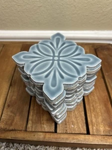 Set Of 8 Blue Ceramic Tile Coasters Beautiful Design - Picture 1 of 3