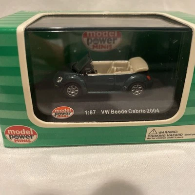MODEL POWER HO SCALE 2004 VOLKSWAGEN BEETLE CONVERTIBLE, GREEN, 1:87, NIB - Image 1 of 3