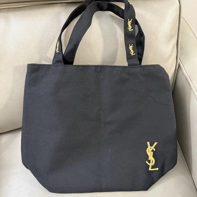 YVES SAINT LAURENT YSL Logo Novelty Tote Bag Hand Zipper Canvas Black VIP Gift - Image 1 of 4