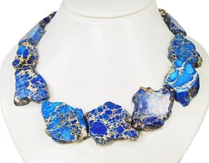 Außergewöhnliche Edelsteinkette aus Meeressediment unregelmäßige Form blaufarbe - Bild 1 von 2