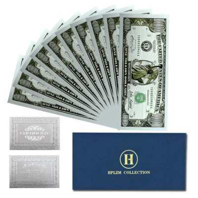 10pcs in Envelope Statue of Liberty Million Dollar Silver Foil Plastic Banknotes - Image 1 of 4
