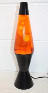 Vintage 90's 16 1/4" Lava Lamp Black Base White Wax Orange Liquid, Good flow!! - Picture 1 of 20