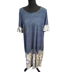 Ellen Wever Midi Dress Plus size 2x Soft Denim Color Lace Print - Picture 1 of 7