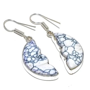 Xmas White Turquoise Gemstone 925 Sterling Silver Earring 1.8" m451 - Picture 1 of 8