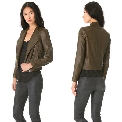 Chaqueta de cuero Helmut Lang para motociclista P XS 0 munición sombría verde oliva militar Foto 1 de 4