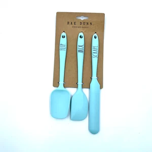 RAE DUNN Pale Blue Silicone 3 Piece Mini Kitchen Gadget Set Flip Mix Scrape Bake - Picture 1 of 10