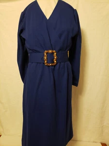 Vintage California Looks Belted Dress Size 6P Navy Mock Wrap Surplice Bodice - Picture 1 of 10