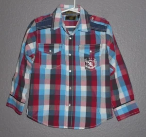 College Boys Collared Button Front Plaid Dress Shirt Boys Size 5 - Picture 1 of 8