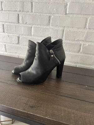 Stuart Weitzman Peeptoe Black Leather Ankle Women Bootie Size 7 M - Image 1 of 4