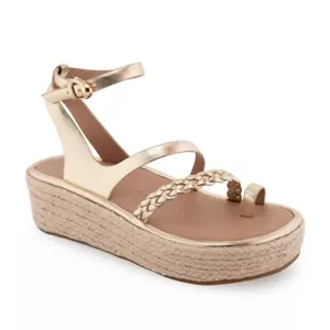 Aerosoles Dolly Espadrille Platform Sandals Braided Straps Soft Gold Size 7.5M - Picture 1 of 14