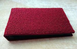 Pottery Barn Collector's Red Beaded Suede Photo Box Holds 50  4"x 6" Photos
