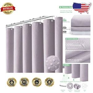 Heavy Duty 96-Inch Water-Repellent Shower Curtain - Waffle Weave Lavender Style - Picture 1 of 8
