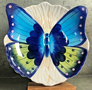 Formalities By Baum Bros. Blue Butterfly Serving Plate Bake Goods Treat Dish 8" - Picture 1 of 10