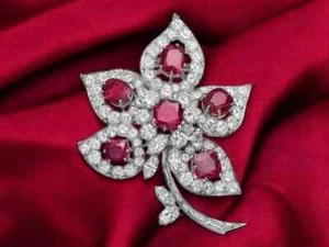 Dainty Flower Brooch Pin 2.75 Ct Oval Simulated Pink Ruby 14k White Gold Plated - Picture 1 of 6