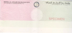 UAE DUBAI 2002 CHECK CHEQUE SPECIMEN ANSARI EXCHANGE  AU/UNC STICK ON DRAFT FOL - Picture 1 of 4