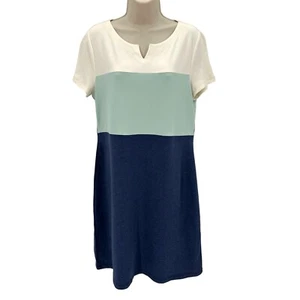 Talbots Womens Multi Color Block Short Sleeve Notch Neck Knee Length Dress Sz M - Picture 1 of 6