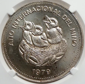 1979 COSTA RICA Year of the Child UNESCO OLD Silver 100 Colones NGC Coin i105779 - Picture 1 of 5