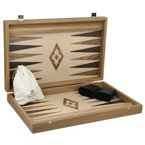Manopoulos Oak & Walnut Backgammon Set 23 Inch with Storage Racks  - Picture 1 of 6