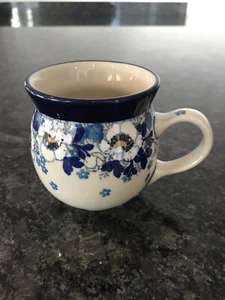 New Polish Pottery Anemone Flowers Blue Bubble Mug Cup 8oz (50% to Charity)