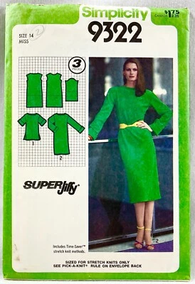 Vestido pulóver y top 1979 Simplicity con patrón de costura 9322 para mujer talla 14 16426 Foto 1 de 2