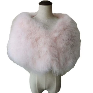 Women Real Ostrich Feather Fur Cape Bride Wedding Party Shawl Soft Light Pink - Picture 1 of 7