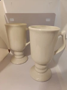 SET OF 2 Hall China Pedestal Mugs Irish cream Coffee Cup Off White #1272 Ceramic - Picture 1 of 4