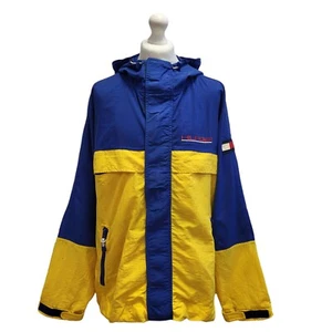 Vintage Tommy Hilfiger Jacket 90s Blue & Yellow Hooded Uk Men's XL - Picture 1 of 8