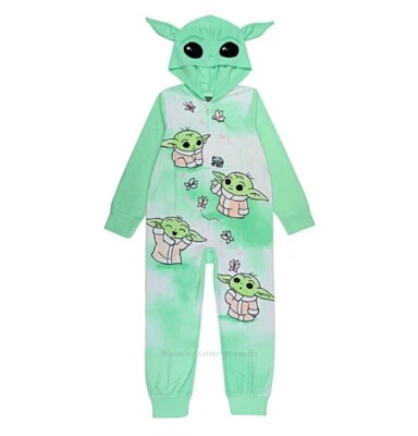Baby Yoda Girls Pajamas Size 6- 12 One Piece Union Suit Costume Hoodie Star Wars - Image 1 of 3