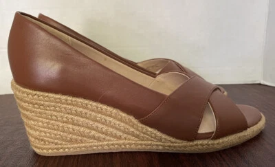 NUEVO Jack Rogers PALMER Cuña Entrecruzada Alpargata Tacones Cuero Moca Foto 1 de 4