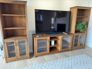 Crate and Barrell Ainsworth Walnut Media Stand and Two Book Shelves  - Picture 1 of 7