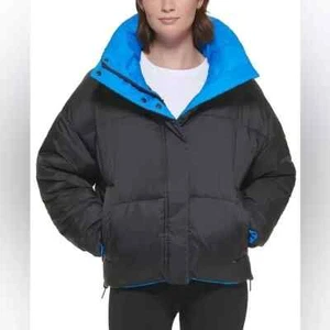 Calvin Klein Performance Reversible Oversized Zip-up Puffer Jacket Black/Blue, L - Picture 1 of 4