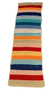 π RETRO Boho - Hand-Crocheted Multicolour / Rainbow Striped Table Runner - Picture 1 of 11
