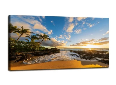 Arte de pared de playa grande DZL Art S75462 playa secreta al atardecer, Maui, Hawaii lienzo Foto 1 de 4