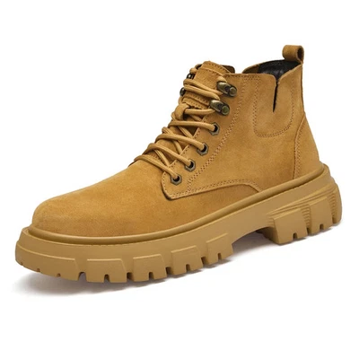 Men's Genuine Leather High Top Height Increasing Boots Walking Flats Ankle Boots - Image 1 of 4