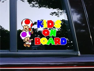 Kids on Board Toads Car Decals Super Mario Bros Nintendo Switch 2 Stickers - Picture 1 of 4