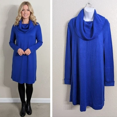 Vince Camuto Royal Blue Sweater Dress Knee Length Long Sleeve Cowl Neck S - Image 1 of 4