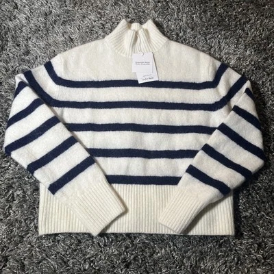 Suéter Recortado Paris Atelier Cuello Simulado Blanco Azul Rayas Lana Mohair Para Mujer XS Foto 1 de 4