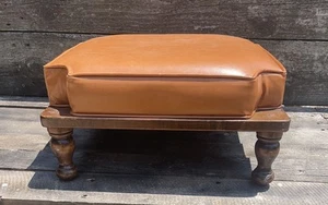 Vintage ETHAN ALLEN Light Brown Leather Stacking Footstool 17” Square Ottoman - Picture 1 of 5