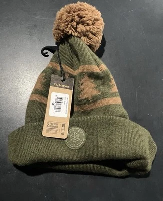 Dakine Jack Pine Merino Wool Blend Pom Beanie Fleece Lined Unisex Dark Olive New - Image 1 of 3