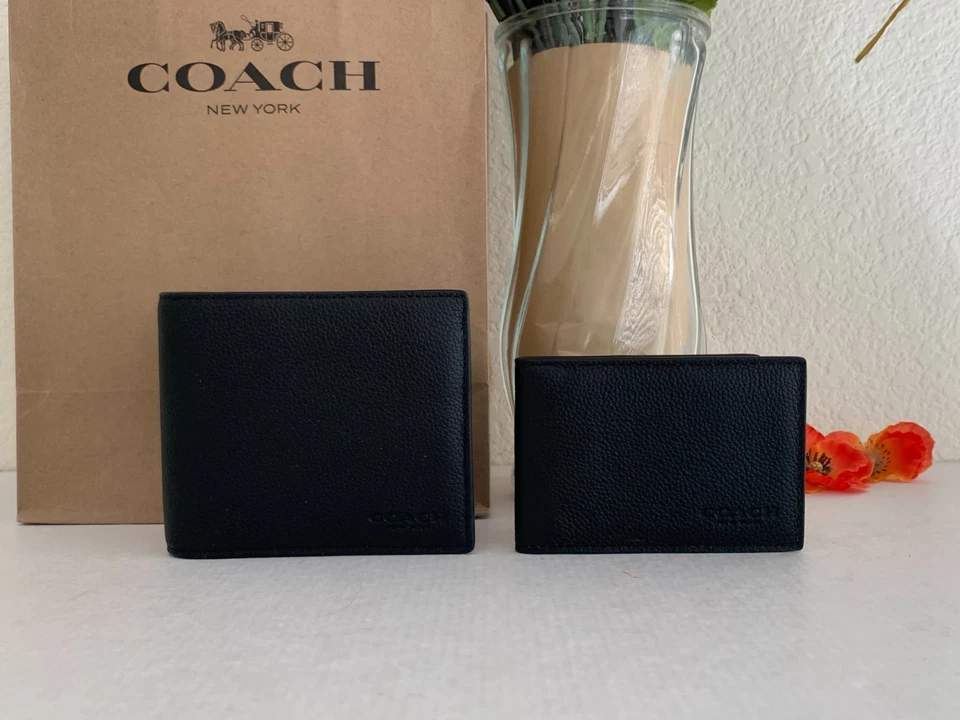 Coach Men's 3-in-One Leather Bifold Wallet with Card Case CR911 Black Parallel