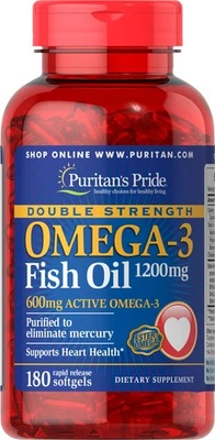 Aceite de pescado Omega-3 doble fuerza Puritan's Pride 1200 mg - 180 cápsulas blandas Foto 1 de 4