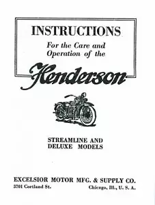 1929 CARE OF HENDERSON MOTORCYCLE STREAMLINE & DELUXE MODELS - ANTIQUE REPRO - Picture 1 of 4