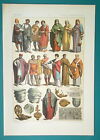 ROMAN COSTUME Men Women Girls Peasants Artifacts - 1883 Color Litho Print