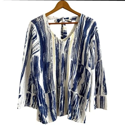 Nic + Zoe 2XL Linen Blend Sweater Bow Back V-Neck Nautical Cottagecore - Image 1 of 4